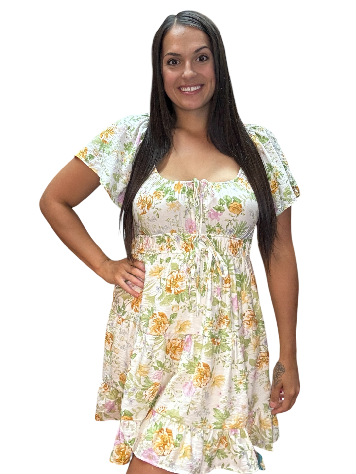 Cassie Floral Scoop neck tiered Mini dress