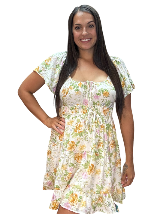 Cassie Floral Scoop neck tiered Mini dress