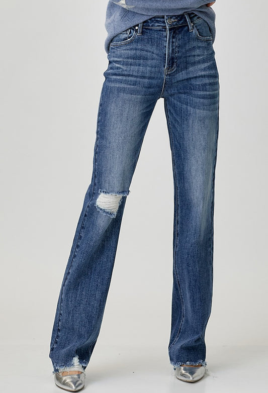 Risen High Rise Long Inseam Straight Jeans