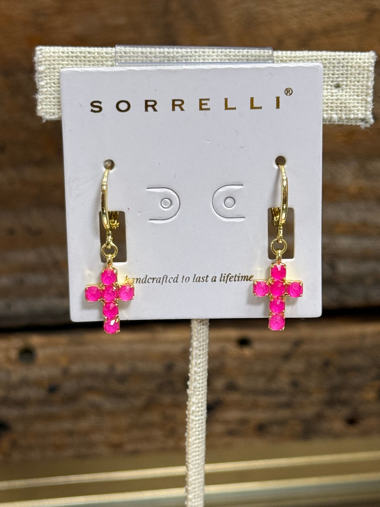 Sorrelli Carly Cross Dangle Earrings in Electric Pink