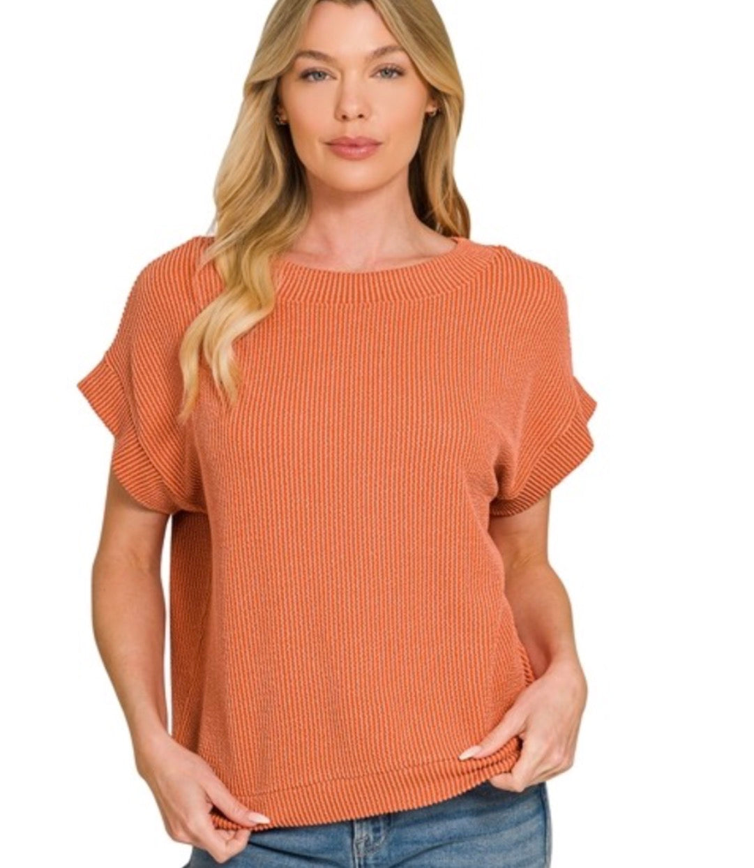 Hannah Ribbed Cap Sleeve in Burnt Orange