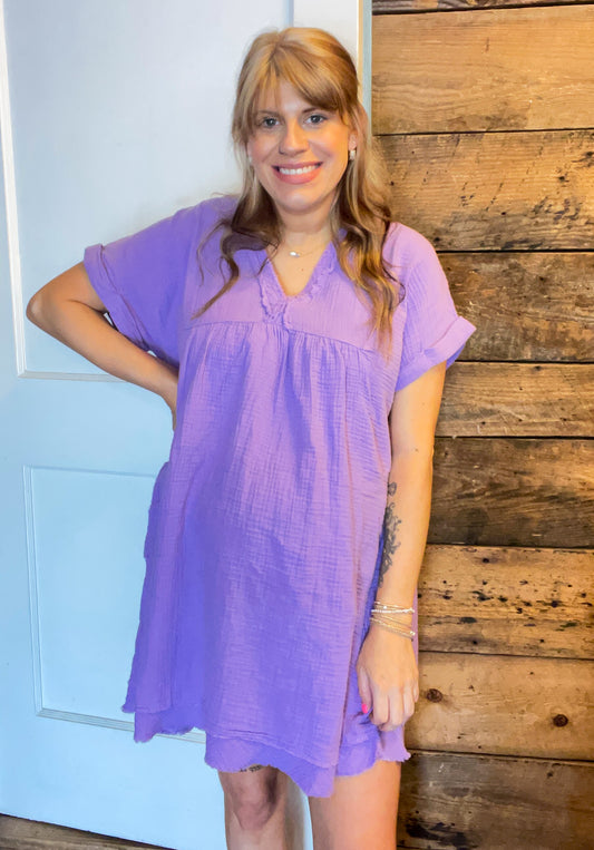 Theresa Gauze Pocket Dress in Lavender