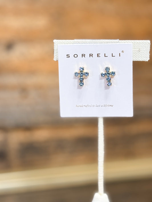 Sorrelli Carly Cross Stud Earrings in Aquamarine