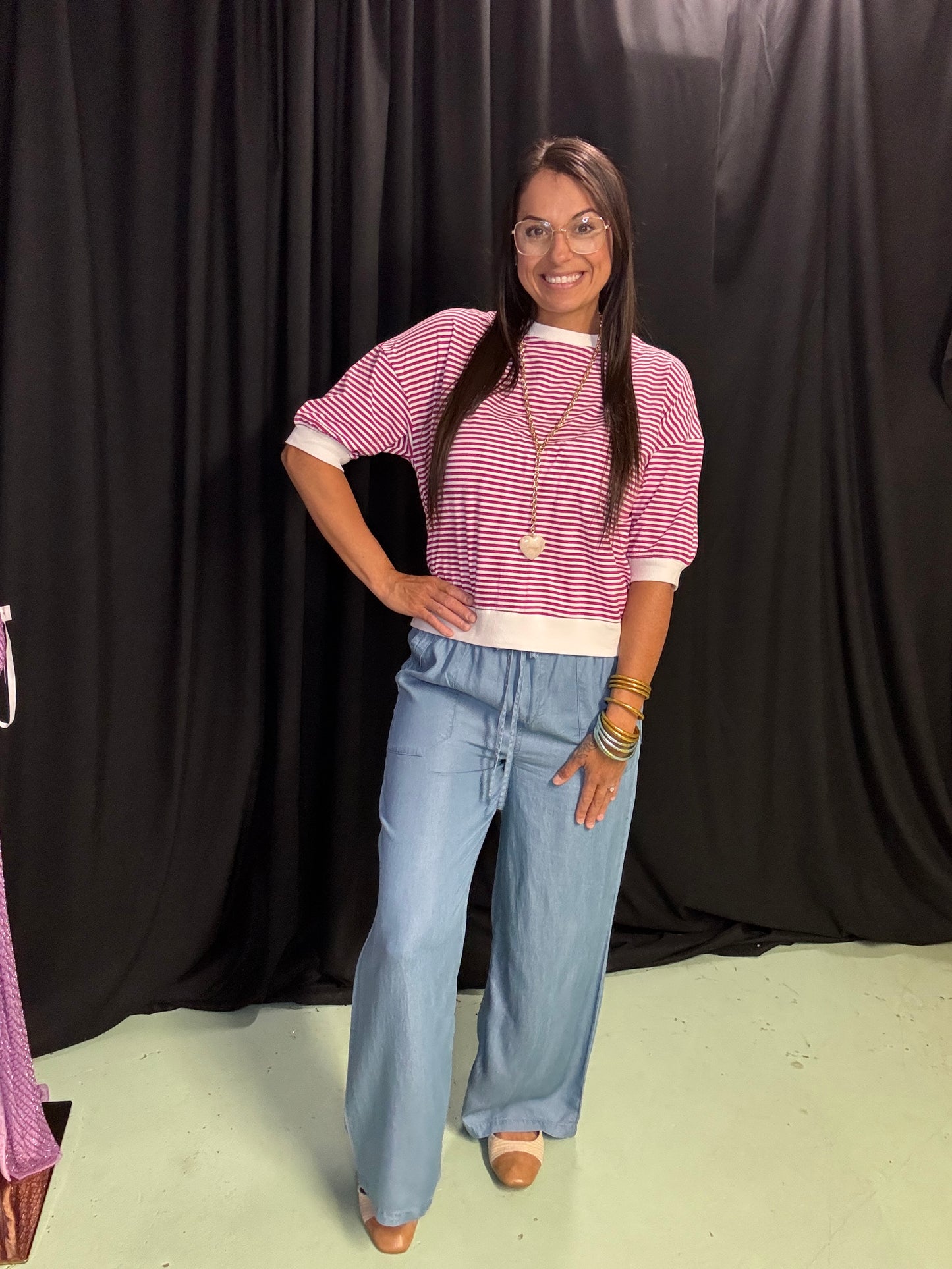 Ellie Dawn Banded Top Magenta