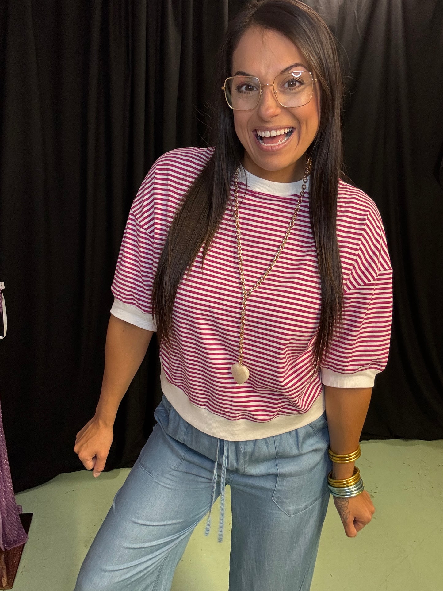 Ellie Dawn Banded Top Magenta
