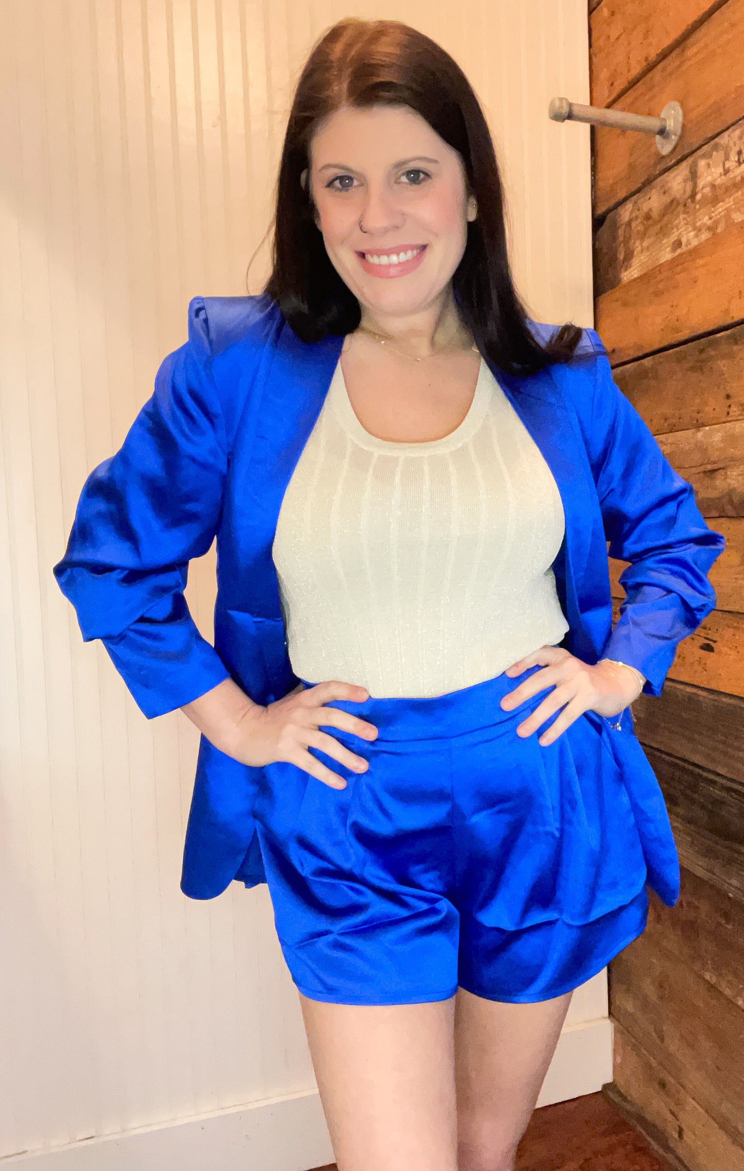 EESOME HIGH WAIST SATIN ROYAL BLUE SHORTS