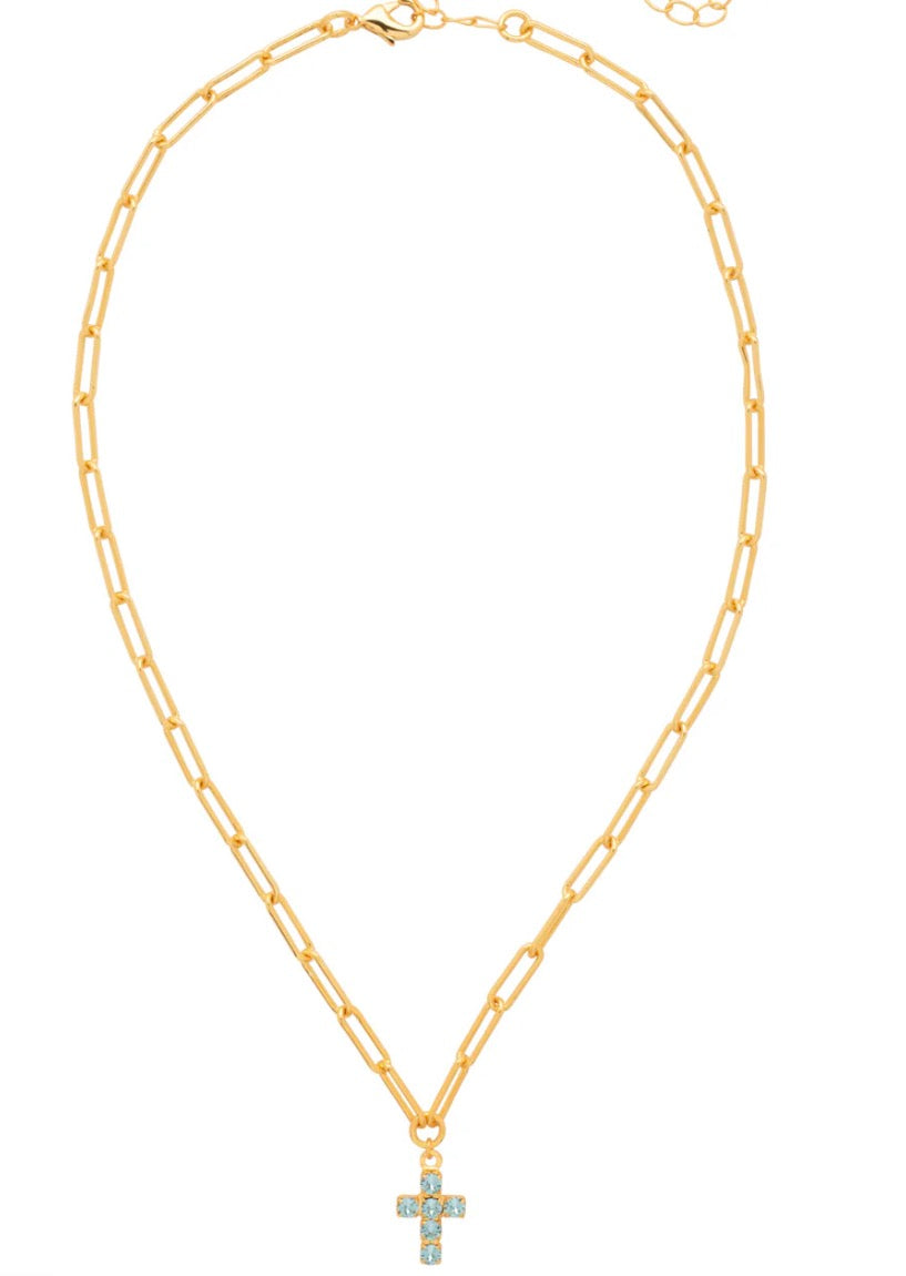 Sorrelli Carly Cross Pendant Necklace in Aquamarine