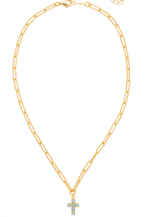 Sorrelli Carly Cross Pendant Necklace in Aquamarine