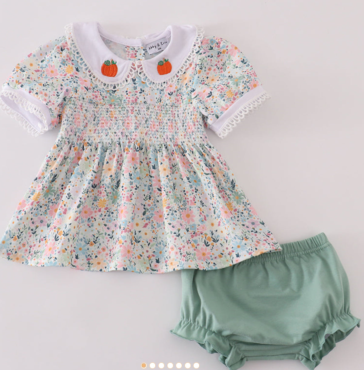 Floral Pumpkin Smocked Diaper set