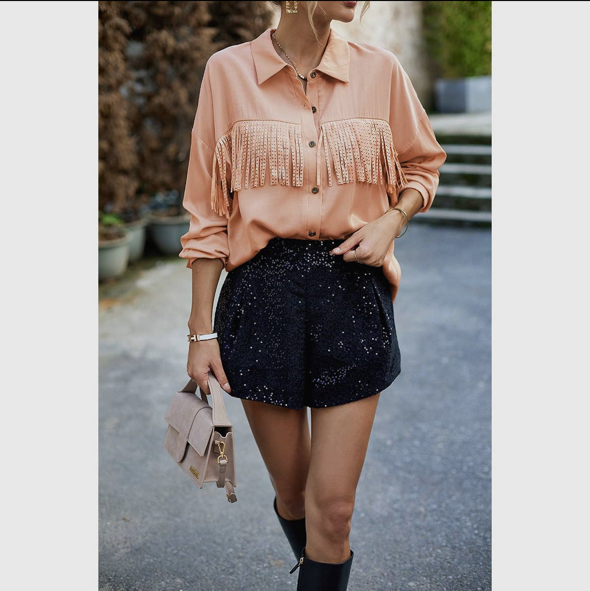 Solid Front Tassel Blouse