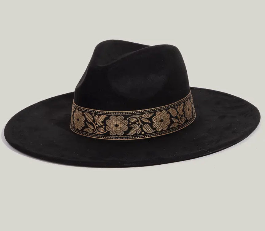 Wildflower Banded Wide Brim Hat in black