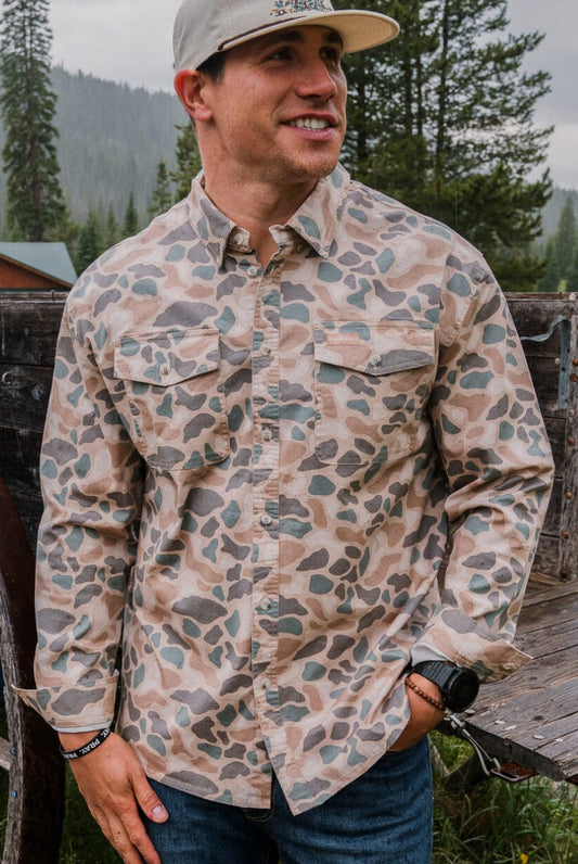 Burlebo Cotton Twill Button Up in Pintail Camo