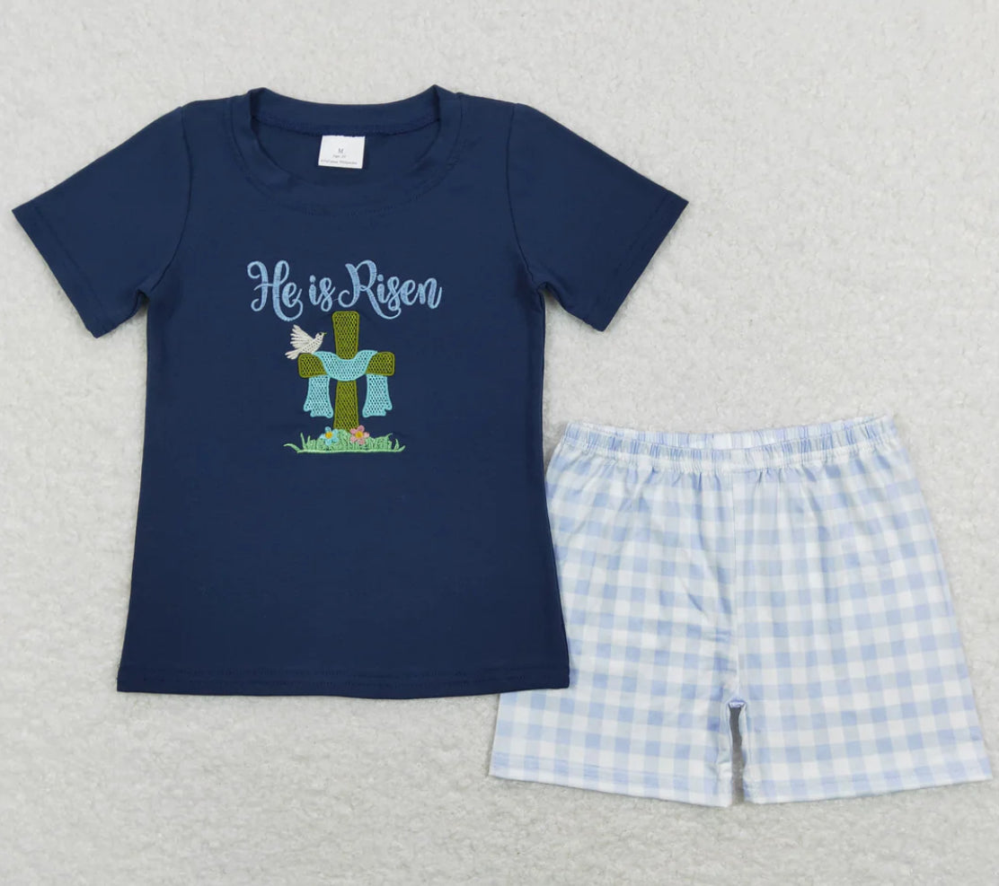 Navy He Is Risen Shorts Set