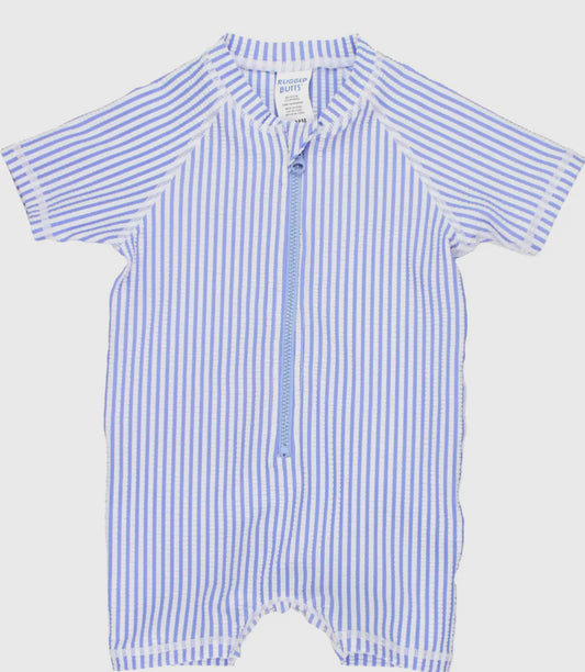 Rufflebutts Periwinkle Seersucker Short Rashguard Swimsuit