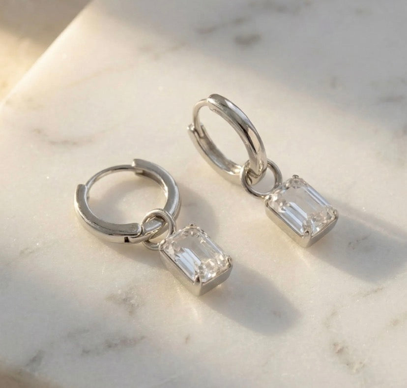 Sorrelli Mini Huggie hoops in silver crystal*