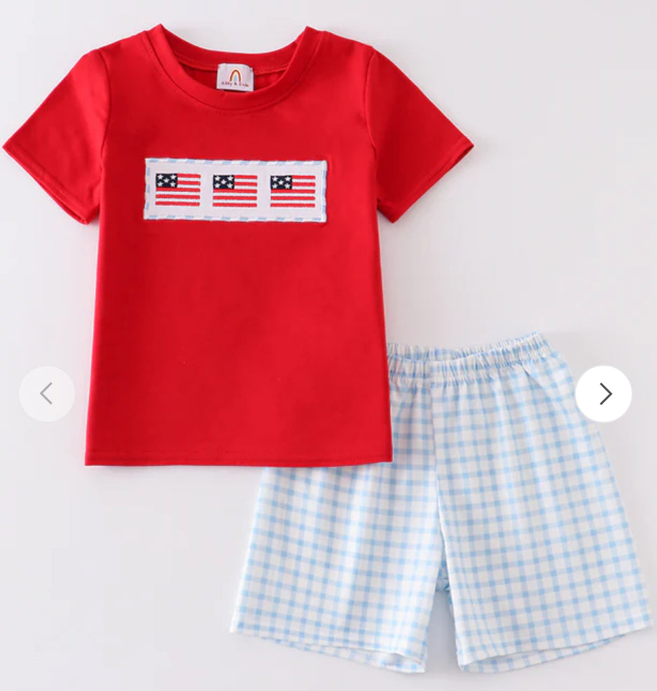 PATRIOTIC FLAG EMBROIDERY BOY SET