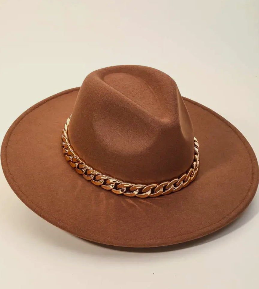 Chained Strap Wide Brim Hat in Khaki
