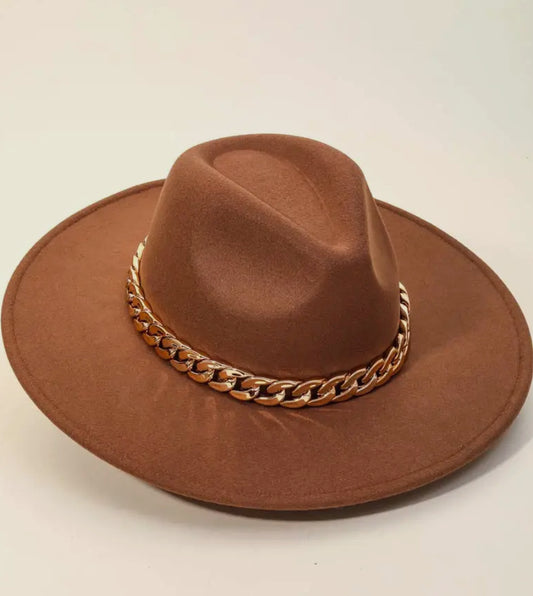 Chained Strap Wide Brim Hat in Khaki