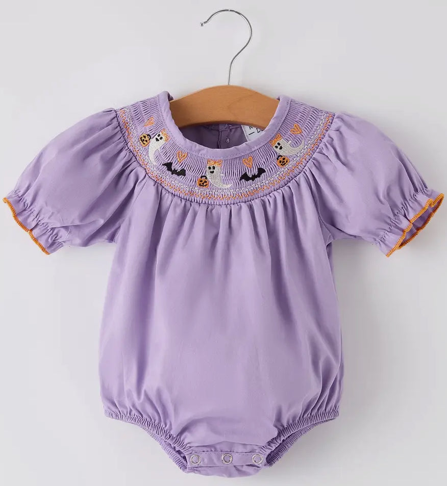 Purple Halloween Smocked Bubble