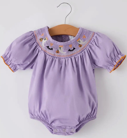 Purple Halloween Smocked Bubble
