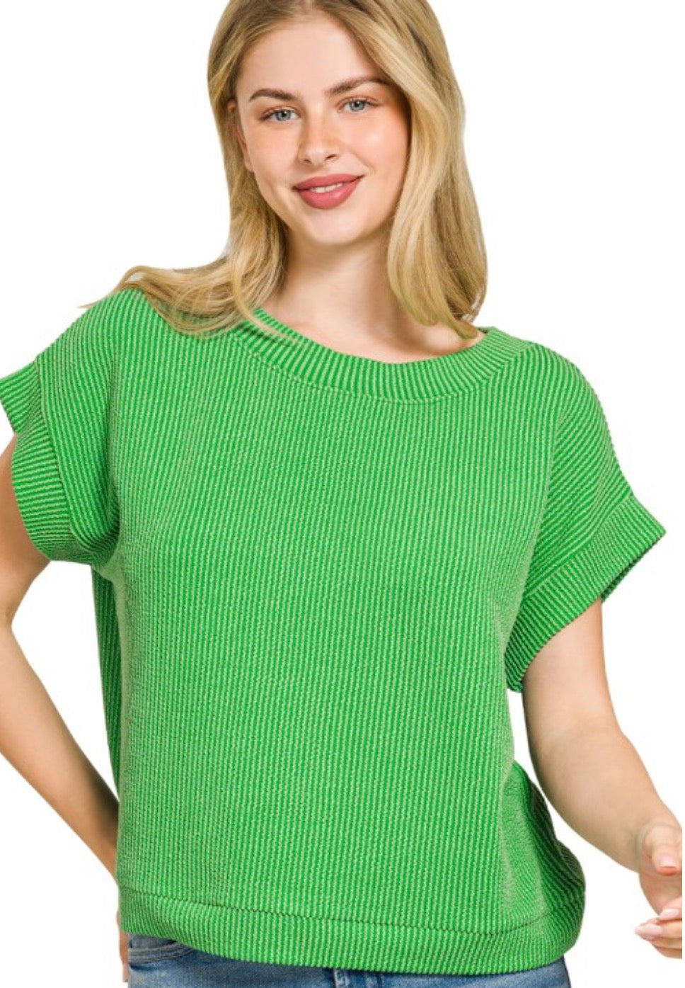 Hannah Ribbed Cap Sleeve Green