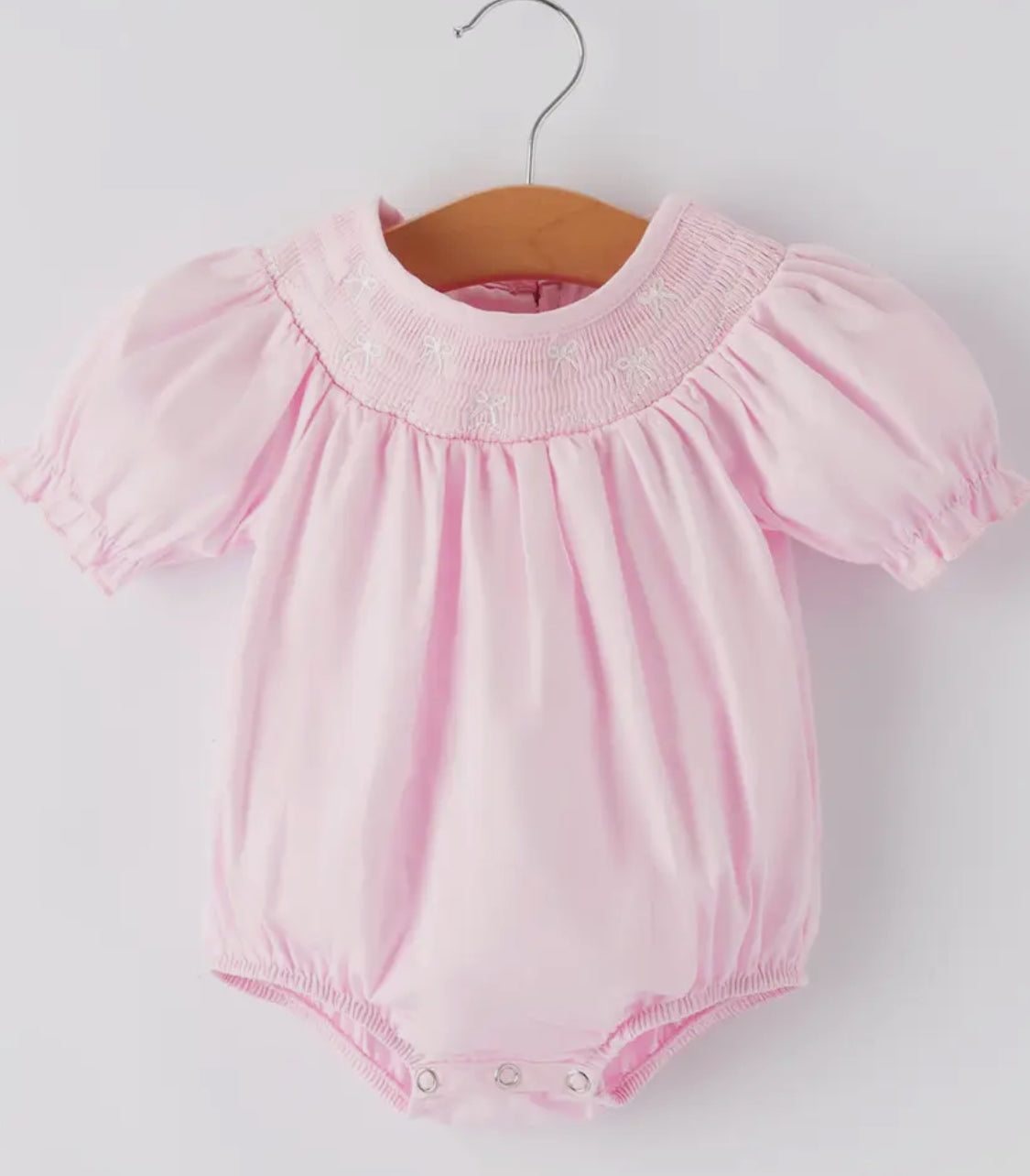 White bow Smocked Baby Bubble