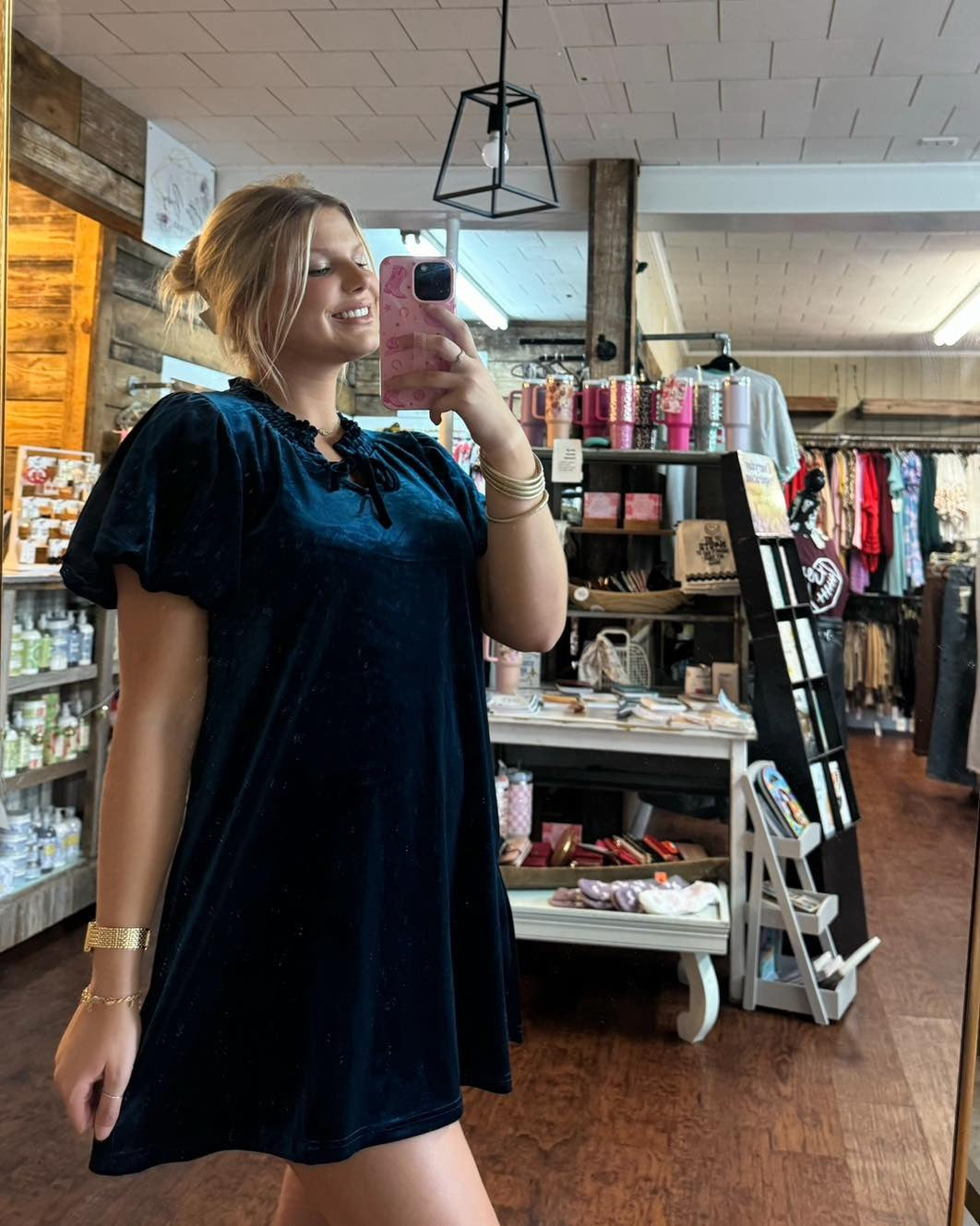 Teal Velvet Shift Dress