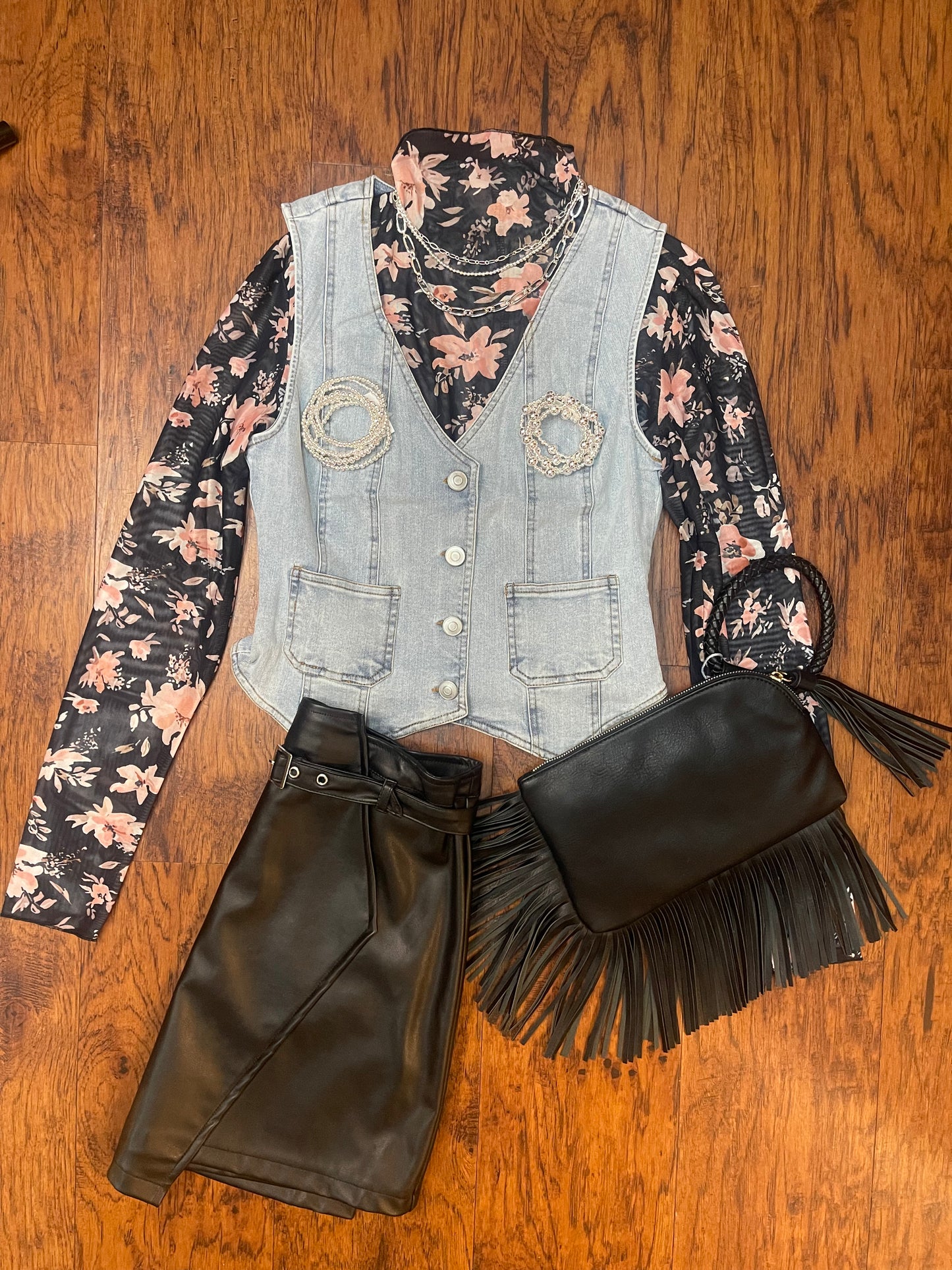 Faux Leather Belted Wrap Skirt