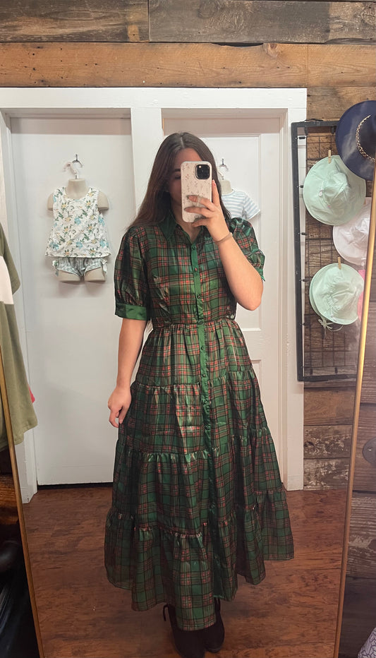Christmas Dinner Plaid Midi Dress