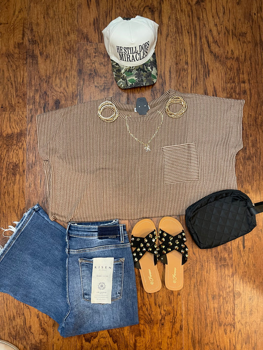 Plus Corded Top in Brown