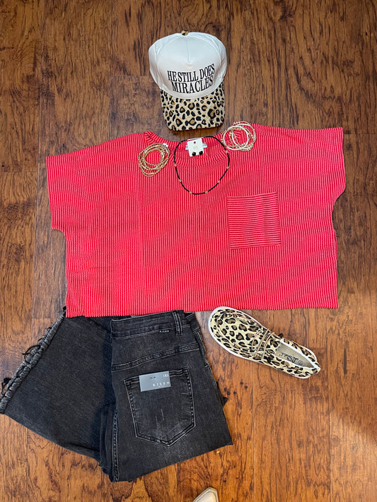 Plus Corded Top in Ruby