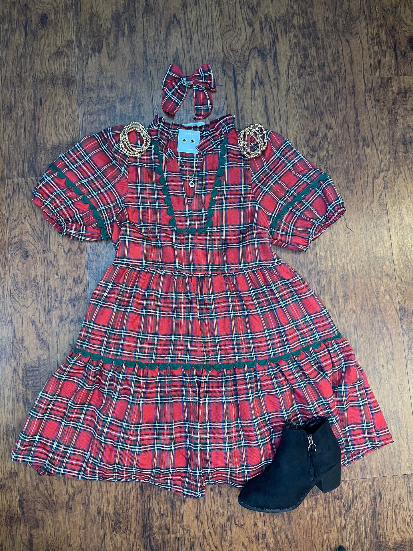 Red Plaid tiered Dress