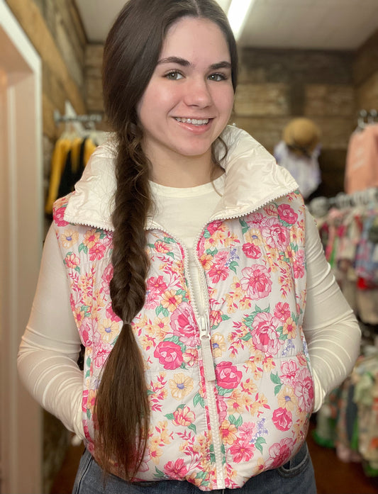 Simply Southern Floral Printed Puffer Vest
