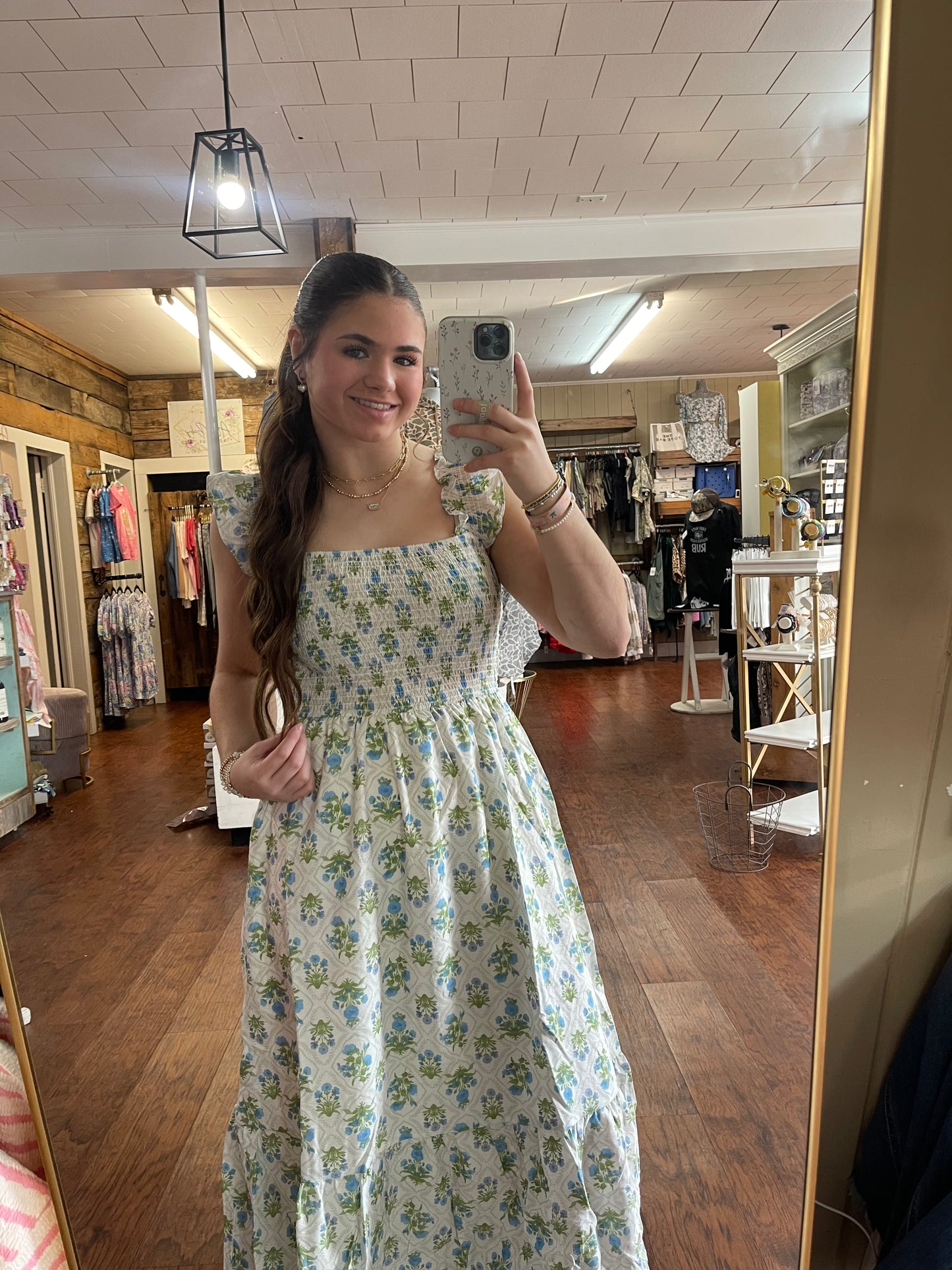 Tyla Floral Tile Midi Dress in Blue