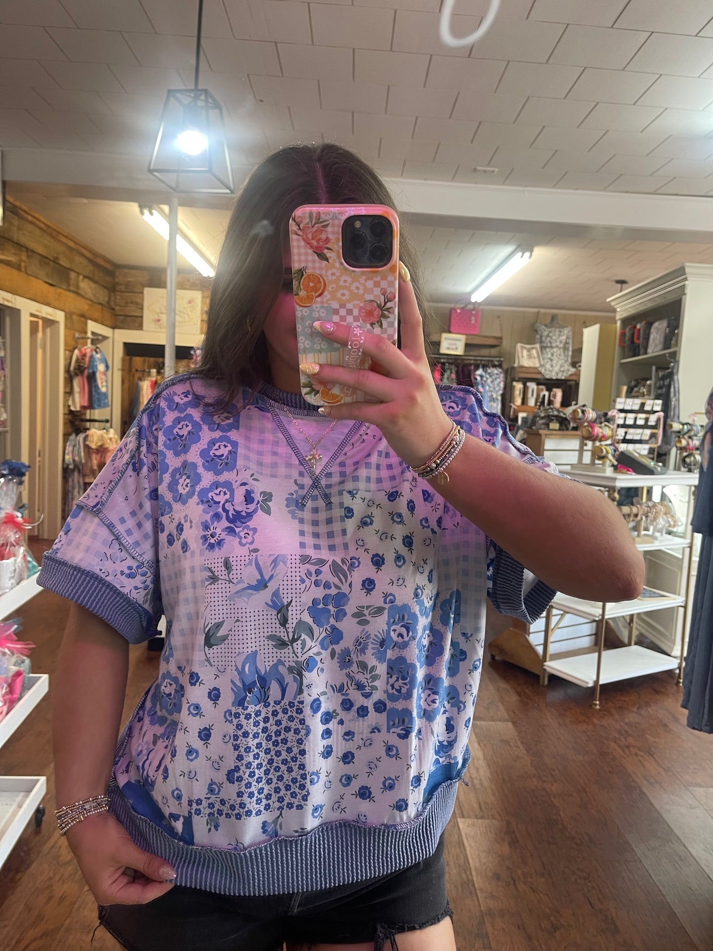 Quinn corded crew top in blue