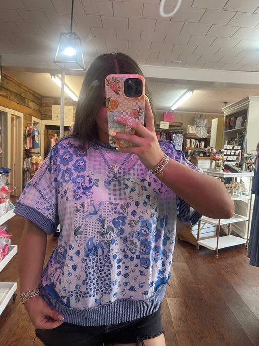 Quinn corded crew top in blue