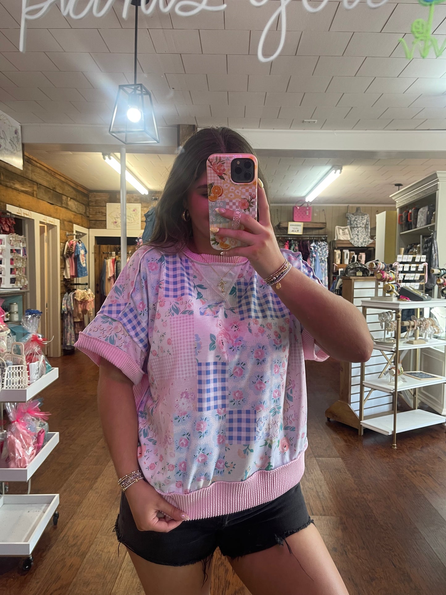Quinn corded crew top in pink