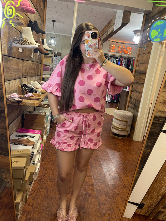 Penny Pink Polka Dot Shorts Set