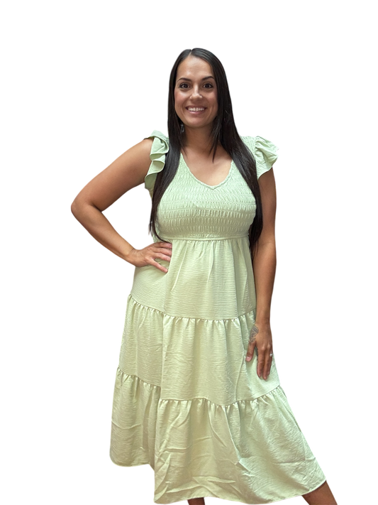 Flutter Sleeve Midi in Sage