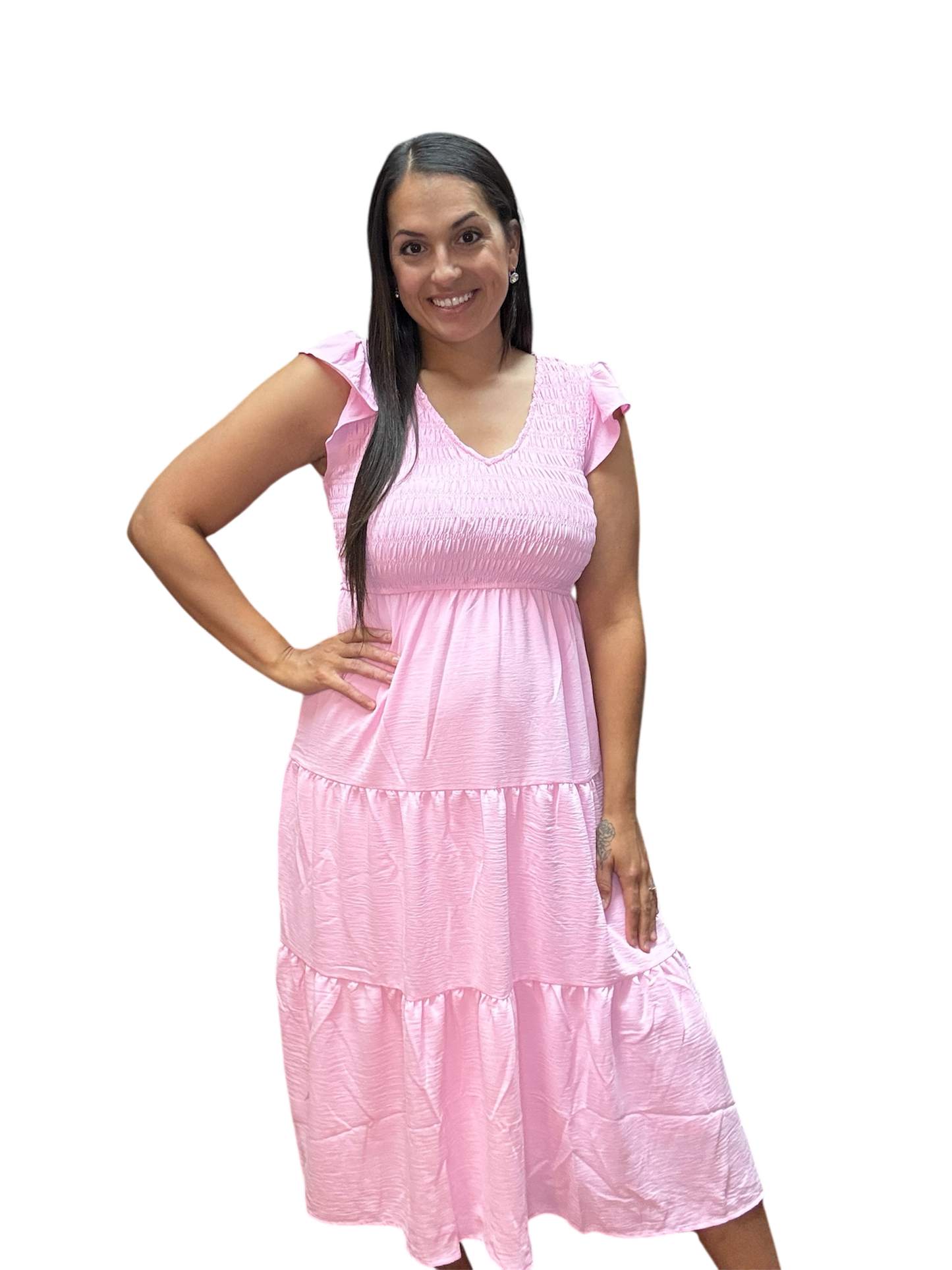 Flutter Sleeve Midi in Light Pink