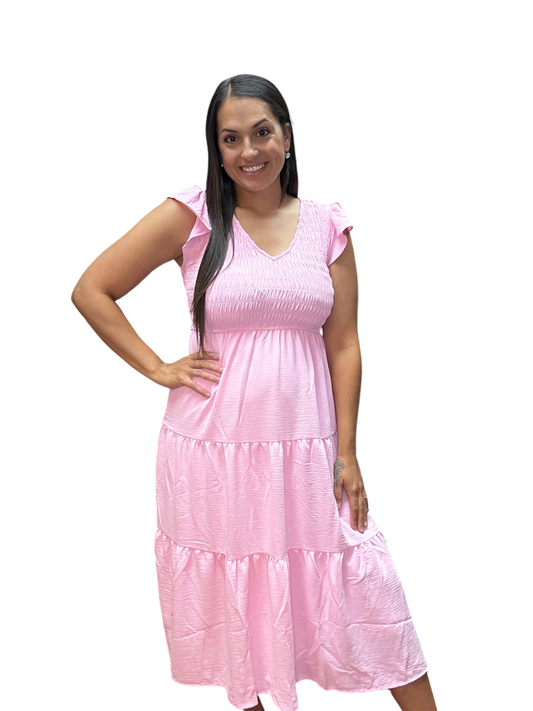 Flutter Sleeve Midi in Light Pink