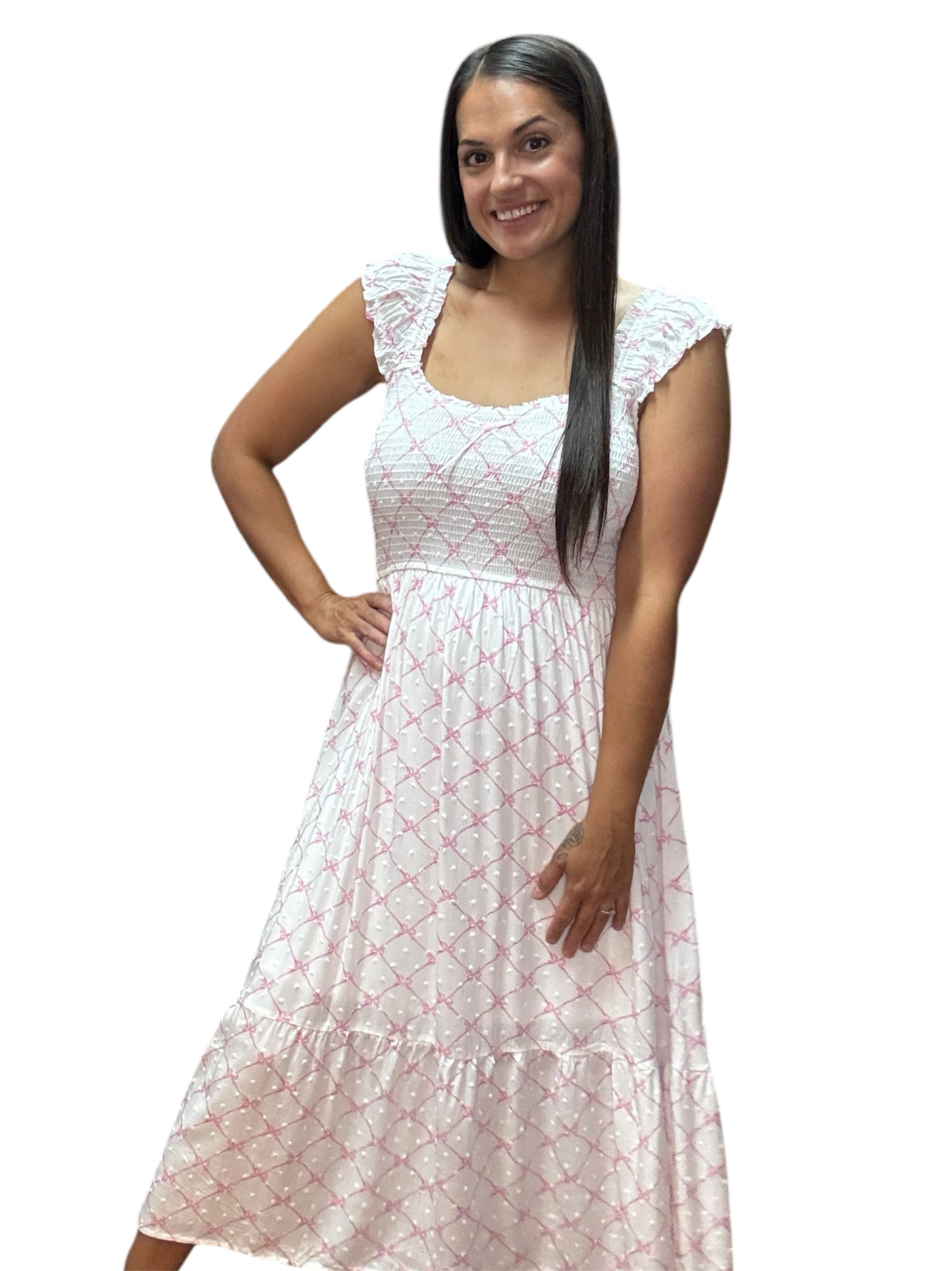 Bella Pink Bow Smocked Midi