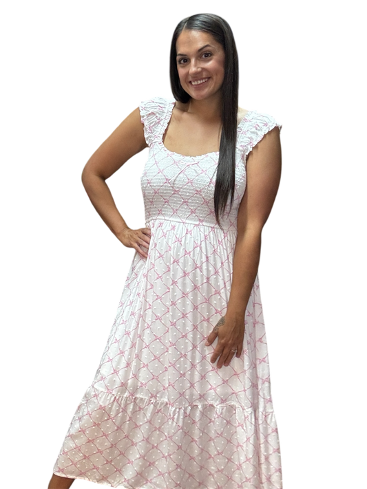 Bella Pink Bow Smocked Midi