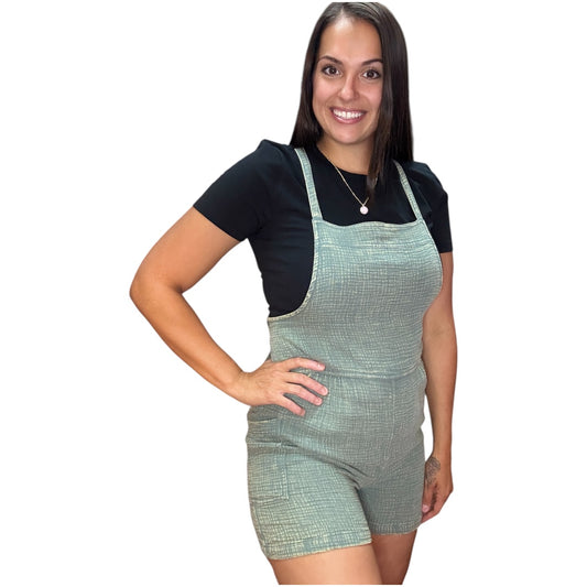 Stella Tie Back Gauze Romper in ash jade