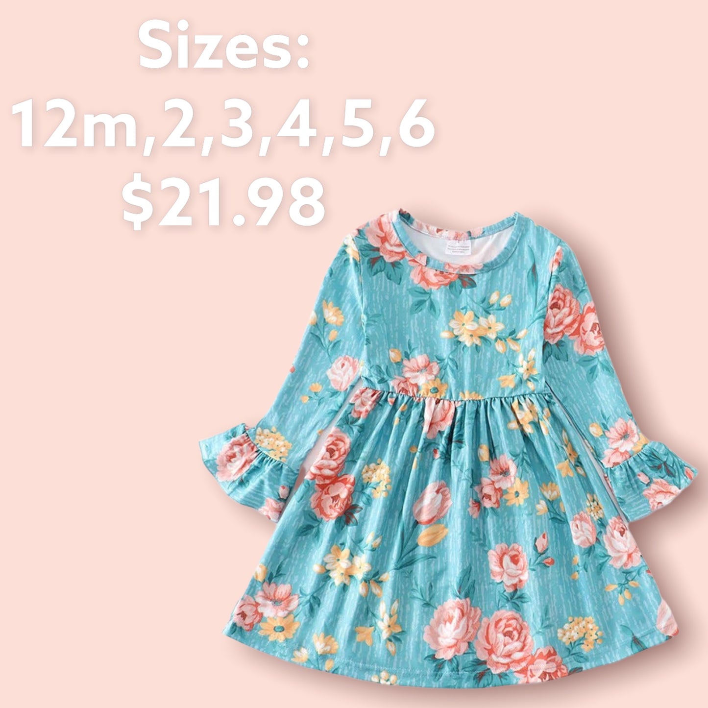 Turquoise Floral Ruffle Dress