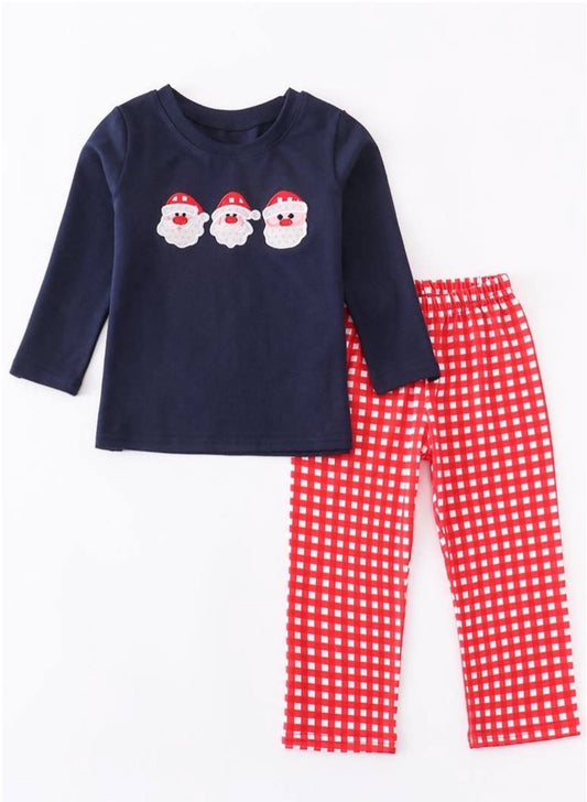 Boys Navy Christmas Appliqué pants set