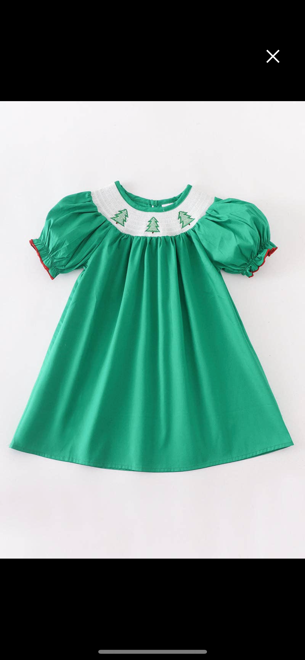 Green Christmas tree embroidered smoked  dress